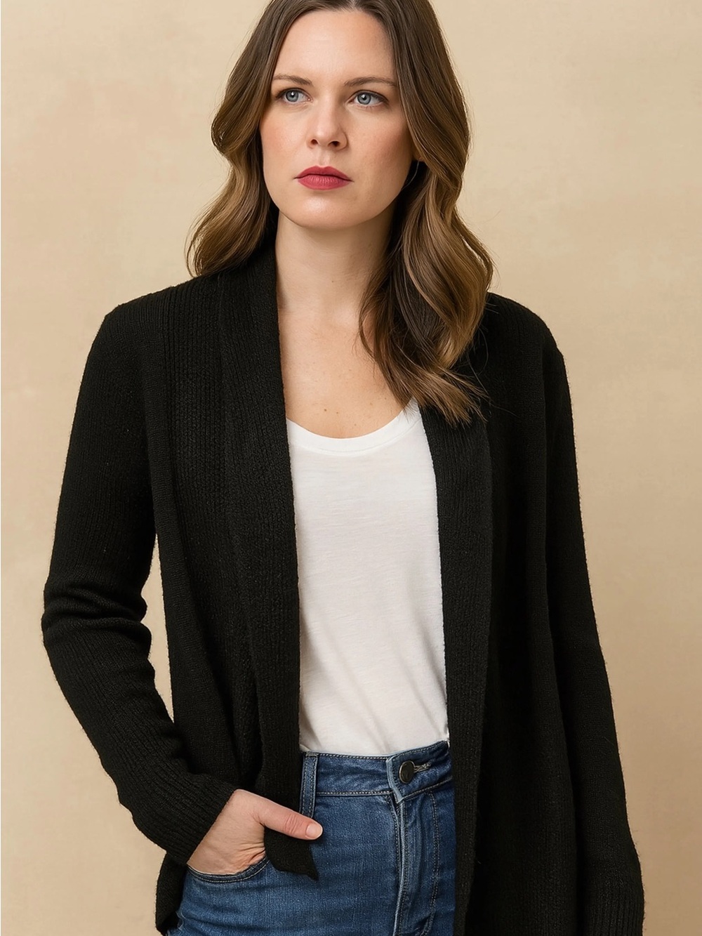 L.L. Bean Black Open-Front Women's cashmere Cardigan